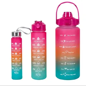 3 botellas de agua deportivas, botella de agua de 9/25/64 onzas con marcador de tiempo y popote, diseño degradado sin BPA, a prueba de fugas, garantiza que bebas suficiente agua para fitness