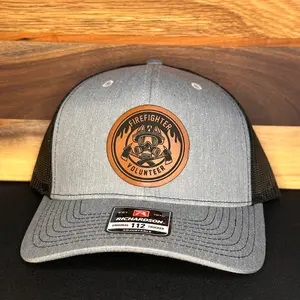 Volunteer firefighter leather patch hat