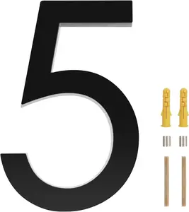 Becizy 4 Inch Floating House Number, Black Modern House Numbers, House Address Numbers for Outside Garden Yard Home Door Mailbox Address Numbers with Screw Kit, 911 Visibility Signage, Plastics (5)
