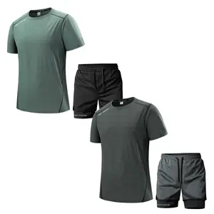 2 Sets Men’s summer outfit set including a short-sleeve top and shorts with an elastic waistband. The fabric is lightweight, breathable, and easy to wear. Ideal for fitness, running, leisure relaxation, vacations, and everyday casual wear