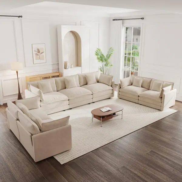 Niccae 3 Piece Sofa Set Oversized Sofa Comfy Sofa Couch, 2 Pieces of 2 Seater and 1 Piece of 3 Seater Sofa for Living Room, Deep Seat Sofa Light Coffee Chenille