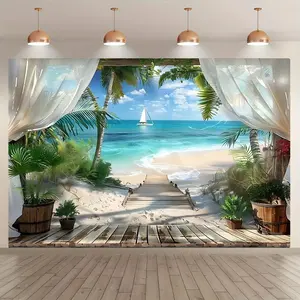 Sea View Pattern Wall Mural, 1 Count Tropical Style Wall Decor, Wall Art for Home Living Room Bedroom Garden Decoration, Decoration Items, Stickers
