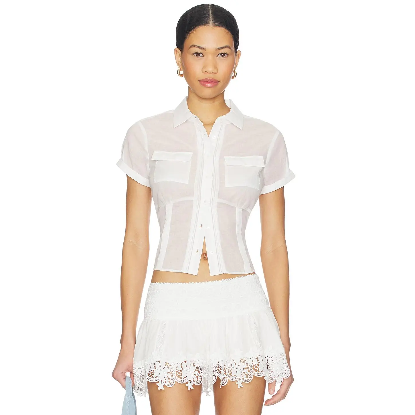 GUIZIO Chest Pocket Top in White