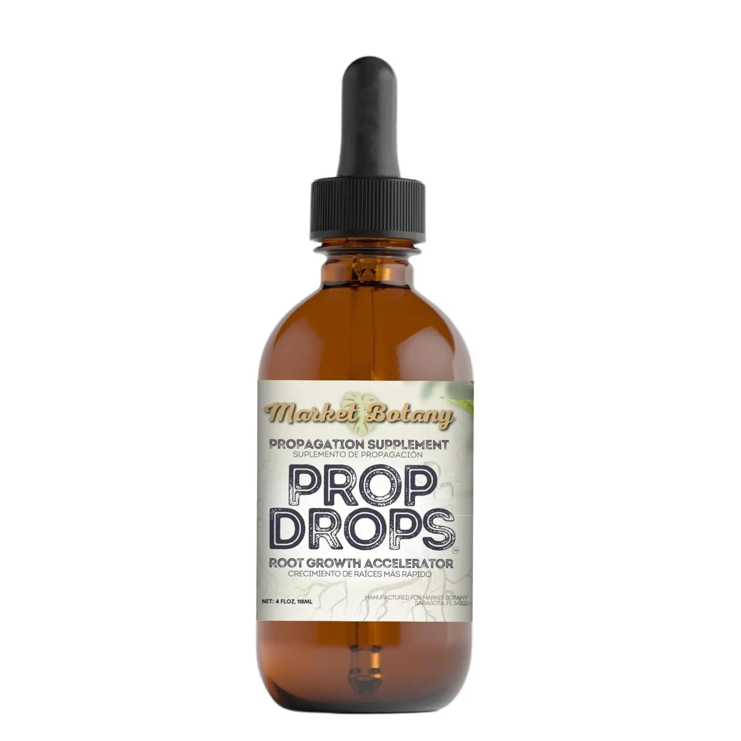 MARKET BOTANY Prop Drops Soil Additive - 4 fl oz Amber Glass Bottle, Root Growth Enhancer for Soil-Based Plant Propagation & Tropical Plants, Garden Supply
