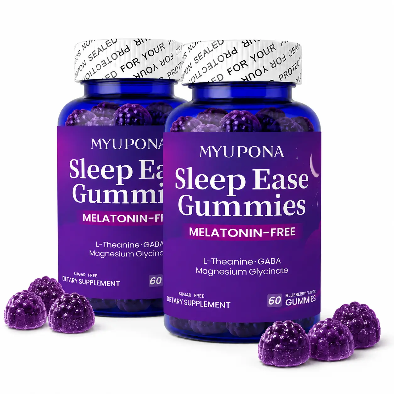 MYUPONA Sleep Ease Melatonin-Free Sleep Gummies 2 Pack for Adults, Bedtime Relaxation with Magnesium Glycinate & L-Theanine, 120 Gummies