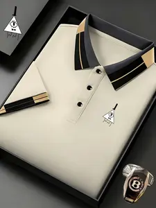 Fashion Casual Summer Short Sleeve Polo Shirt, Geometric Print Outdoor Running Golf Collar, Button Front, Breathable Polyester Fabric