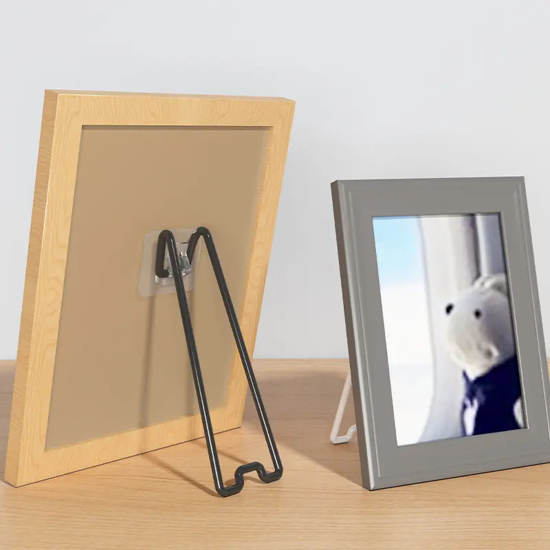 2 PCS Picture Frame Stand, Adjustable Metal Picture Frame Easel Backs Table Top Easel Photo Holder Stand with Self-Adhesive for Photos Paintings Display (Black,5.1 inches)