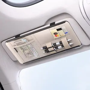 Car Sun Visor Organizer, Multi-Functional Leather Auto Sunshade Storage Holder with Sunglasses Clip, Card & Pen Pockets, Universal Car Interior Accessories