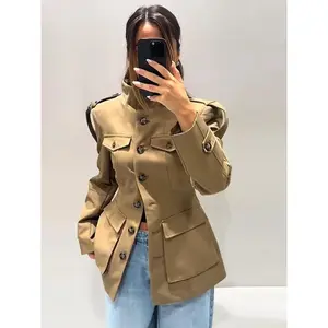 WomenCoatFullSleeveStandCollarTrenchLadyJacket2025FashionElegantAutumnSingleBreastedFemaleOuterwear??gift??