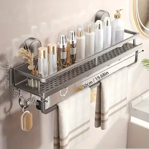 Easy-Install Metal Storage Shelf (Stylish Multifunctional, Bathroom Essentials Accessories), Space-Saving Wall-Mounted Design with Polished Surface and Drainage Hole - Perfect for Bathroom/Kitchen Storage