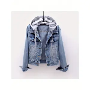 Verve Denim Women'S Casual Denim Jacket, Long-sleeved Hooded Denim Short Jacket, Hat Can Be Removed, Suitable For Spring And Autumn And Any Occasion