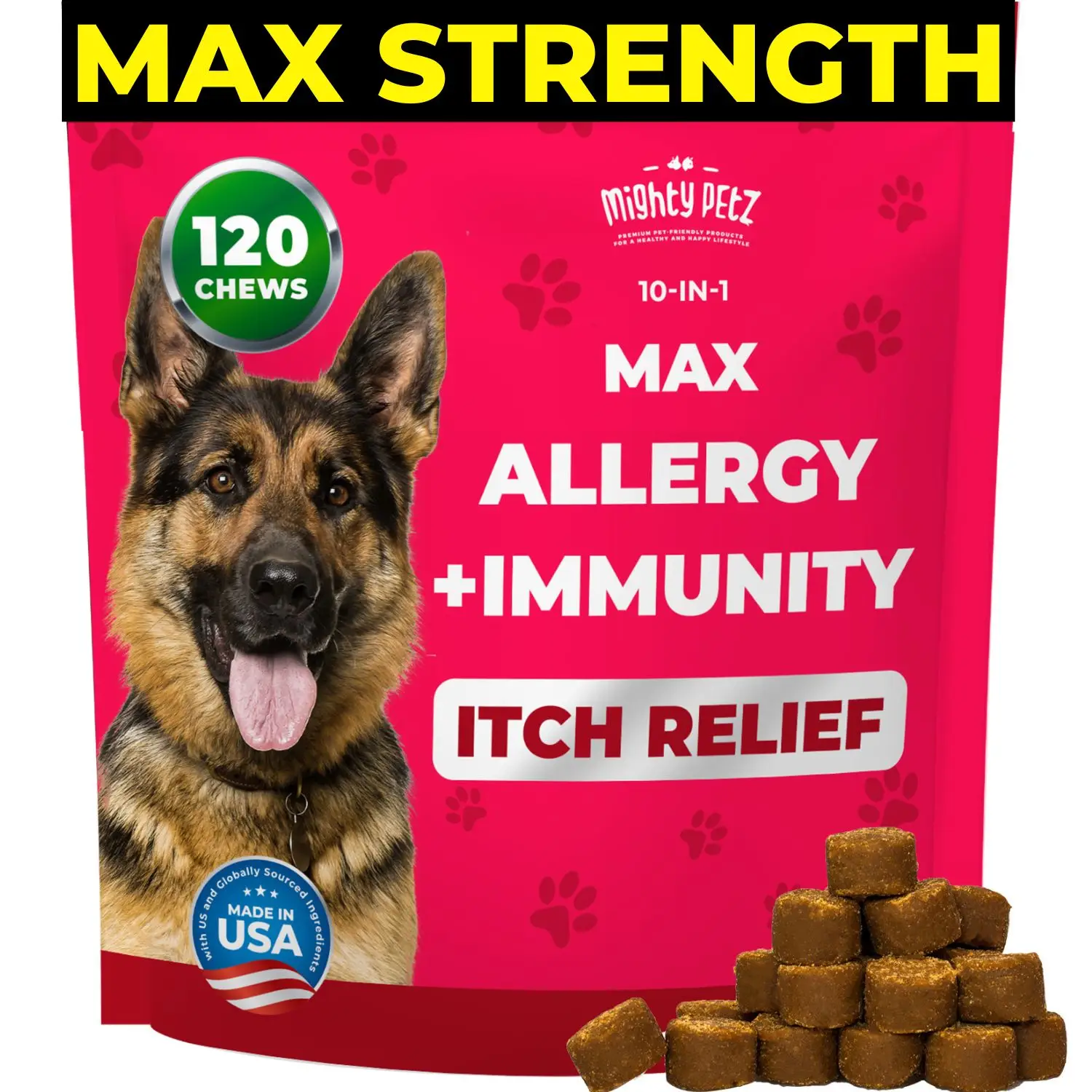 MAX Allergy + Immunity Chews for Dogs - Seasonal Allergy Support & Itch Relief - Healthy Skin, Coat, Immune System & Digestion