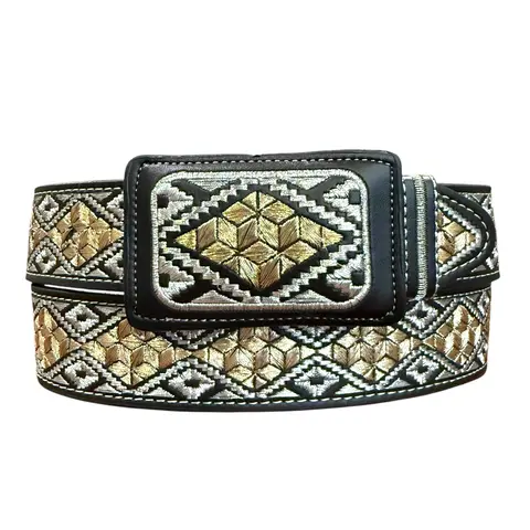 Cinto Negro Vaquero Bordado Plata Cinto Charro Men’s Black Western Embroidered Leather Belt