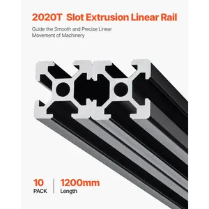 【DealsForYouDays】VEVOR 10PCS 47.2 in (1200mm) T Slot 2020 Aluminum Extrusion Profile, European Standard Anodized Linear Rail, High-Strength Extruded Aluminum Rail for 3D Printer, CNC Machine DIY, Laser Engraving, Bla