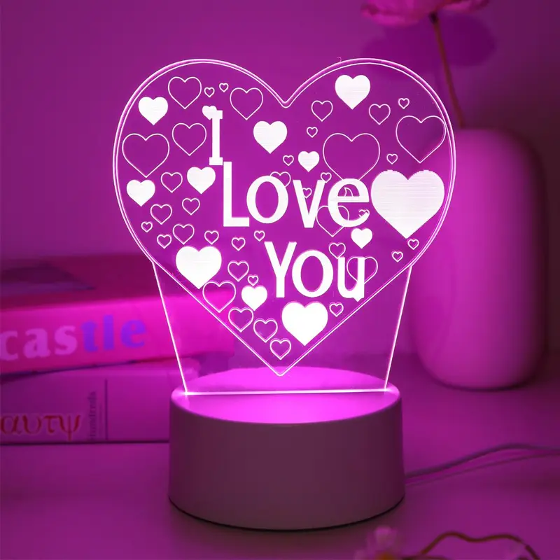 USB-Powered Heart-Shaped 3D Night Light, Creative Desktop Ambient Light, LED Light, Novelty Lighting, I LOVE YOU Desk Lamp for Bedroom, Living Room, Home Decor, Ambient Light for Bedroom, Decorative Lights