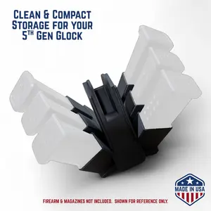 Stand for Glock Gen 5 with 6 Mag Slots – 3D Printed Stand and Mag Holder – Fits G17/19/34/45 – Compact Display Stand for EDC Organization – Made in USA