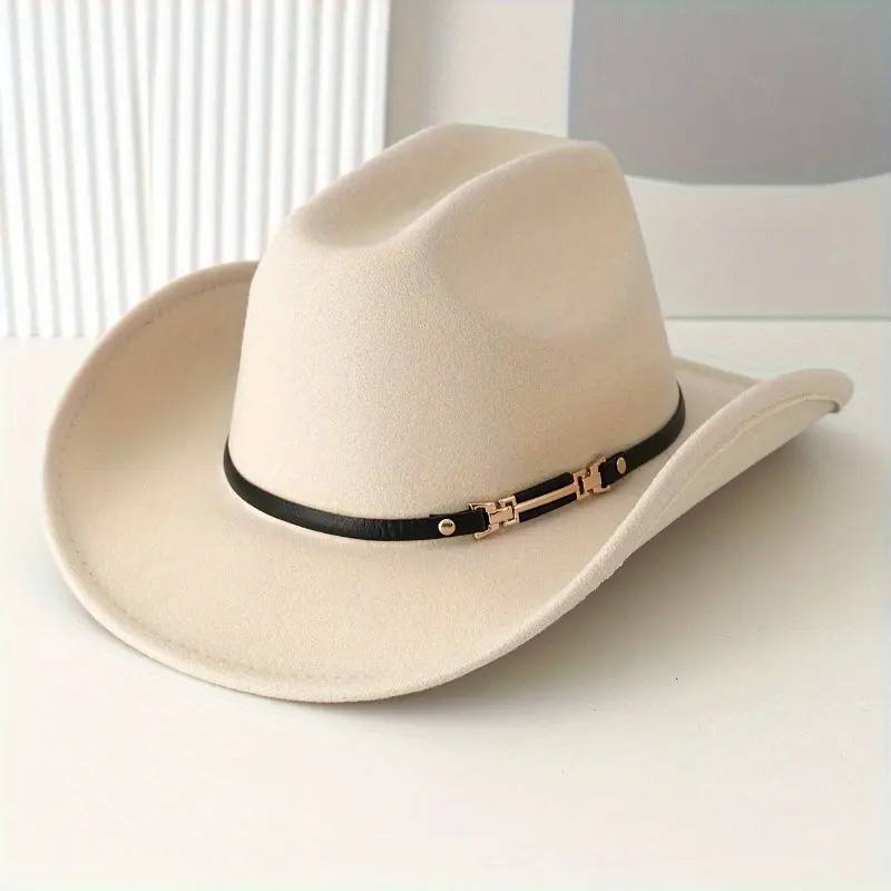 Vintage Classic Unisex Polyester Wide-Brimmed Lightweight Felt Flat Cowboy Hat, Ideal for Western Themed Parties, Outdoor Adventures, Flat Hat, Country Western Hats