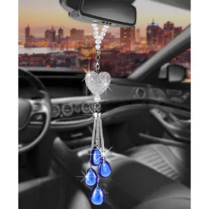 Rearview Mirror Ornaments Bling  Mirror  Accessories  Decorations for Women Cute  Decor  Bling Accessories for Women Bling Accessories for   Mirror Decor (Deep blue)