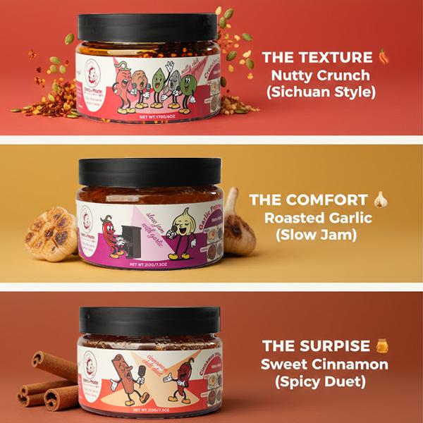 Variety Pack, 3-Count (Crunchy Chili Oil, Garlic Pepper, Sweet Cinnamon) Extra Hot Sauce Variety Pack, Product of Mexico, Gift Set Includes three 7.5 Fl Oz Signature Hot Sauces for Eggs, Pizza, Mexican Dishes, and More, 21 fl oz wontons  in  chili  oil mi