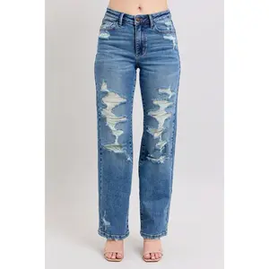 Judy Blue High Waist Destroy Straight Denim Jeans 88447