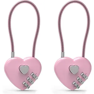 Small Combination Cable Code Lock Pink Padlock for Luggage, Suitcase, Gym Locker, Backpack Zipper, Cabinet, Box, Fence Gate, Travel Safe Outdoor Use