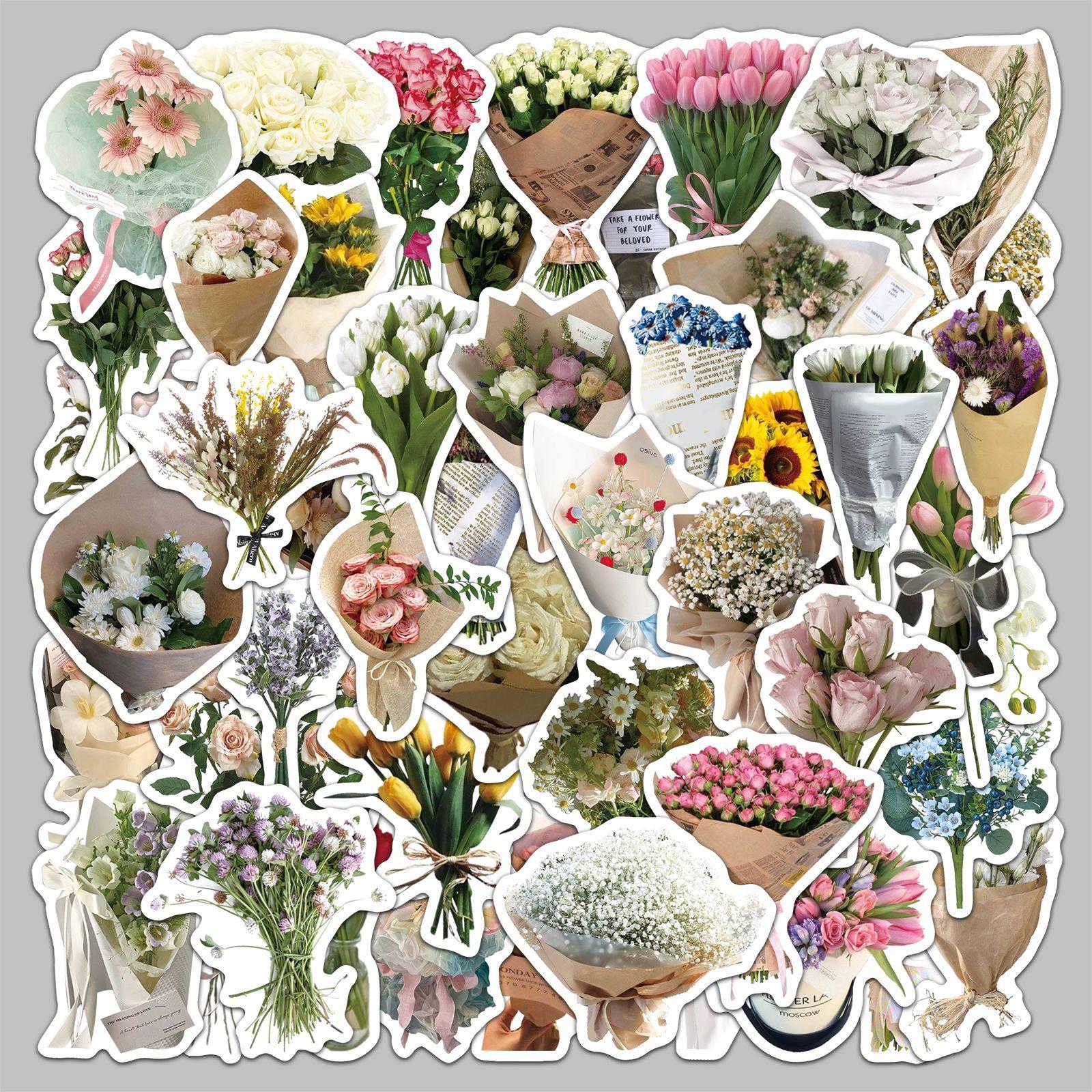 50pcs Bouquet Cartoon Plant Decorative Graffiti Stickers, DIY Stickers