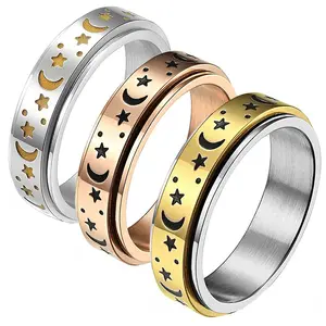 Rotatable Moon & Star Spinner Ring| Anxiety Relief Fidget Ring for Men & Women