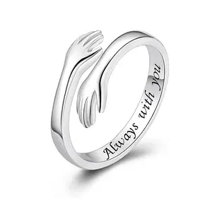 Silver Hug Ring for Women Adjustable Ring with Always With You Message Perfect Mothers Day Birthday Gifts for Daughters Mom Sister Wife Friends Grandma