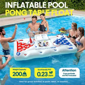 Beer Pong Pool Float - Inflatable Beer Pong Table with Cooler & Cup Holders, Durable PVC White Floating Game for Adults, Pool Party Accessories for Backyard, Beach, Lake Games, Pool Party Decorations, Beach Entertainment, Beer Holder Design, High Quality