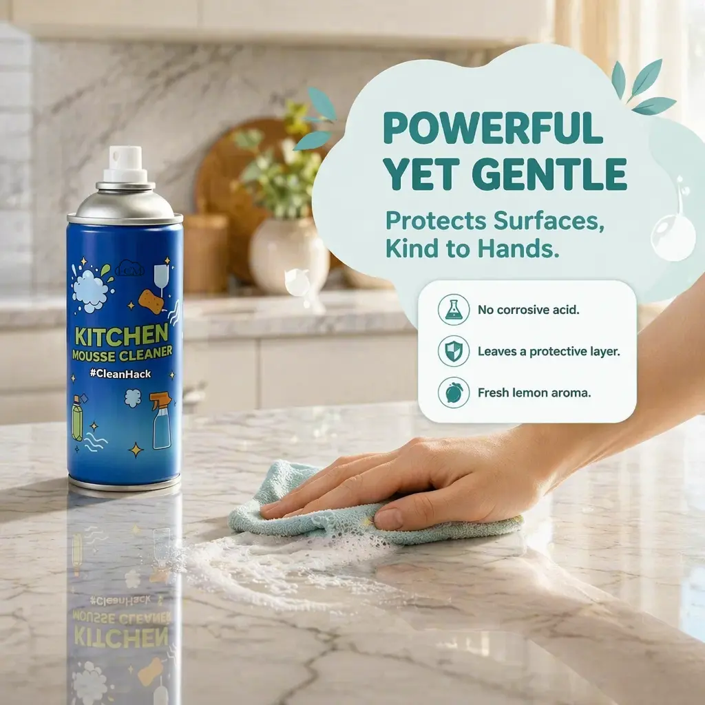 Lemon Scent Kitchen Foam Degreaser, Multi-Surface No-Scrub Grease Cleaner for Home Care