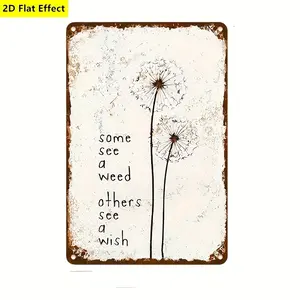 2D Flat, 12*8 INCH , 2D Plane Effect, Interesting Dandelion Wishing tin Decoration, Suitable for Wall Decoration, Living Room Decoration, Makes The Decoration More Meaningful And Colorful Ornaments Artistic