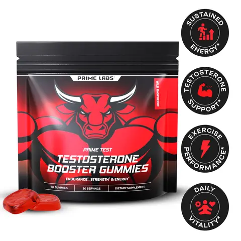 Prime Labs Testosterone Booster Gummies for Men - Wild Raspberry - 60 Count, 30 Servings