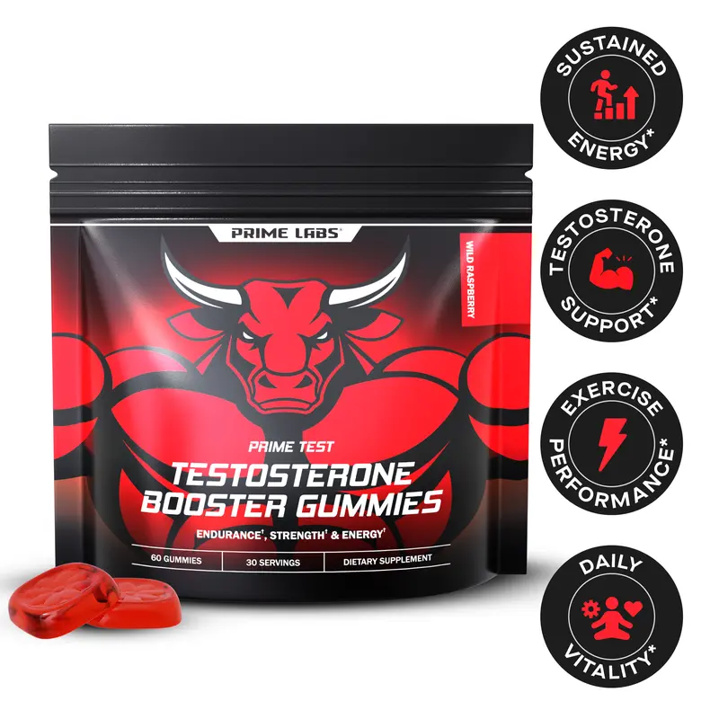 Prime Labs Testosterone Booster Gummies for Men - Wild Raspberry - 60 Count, 30 Servings