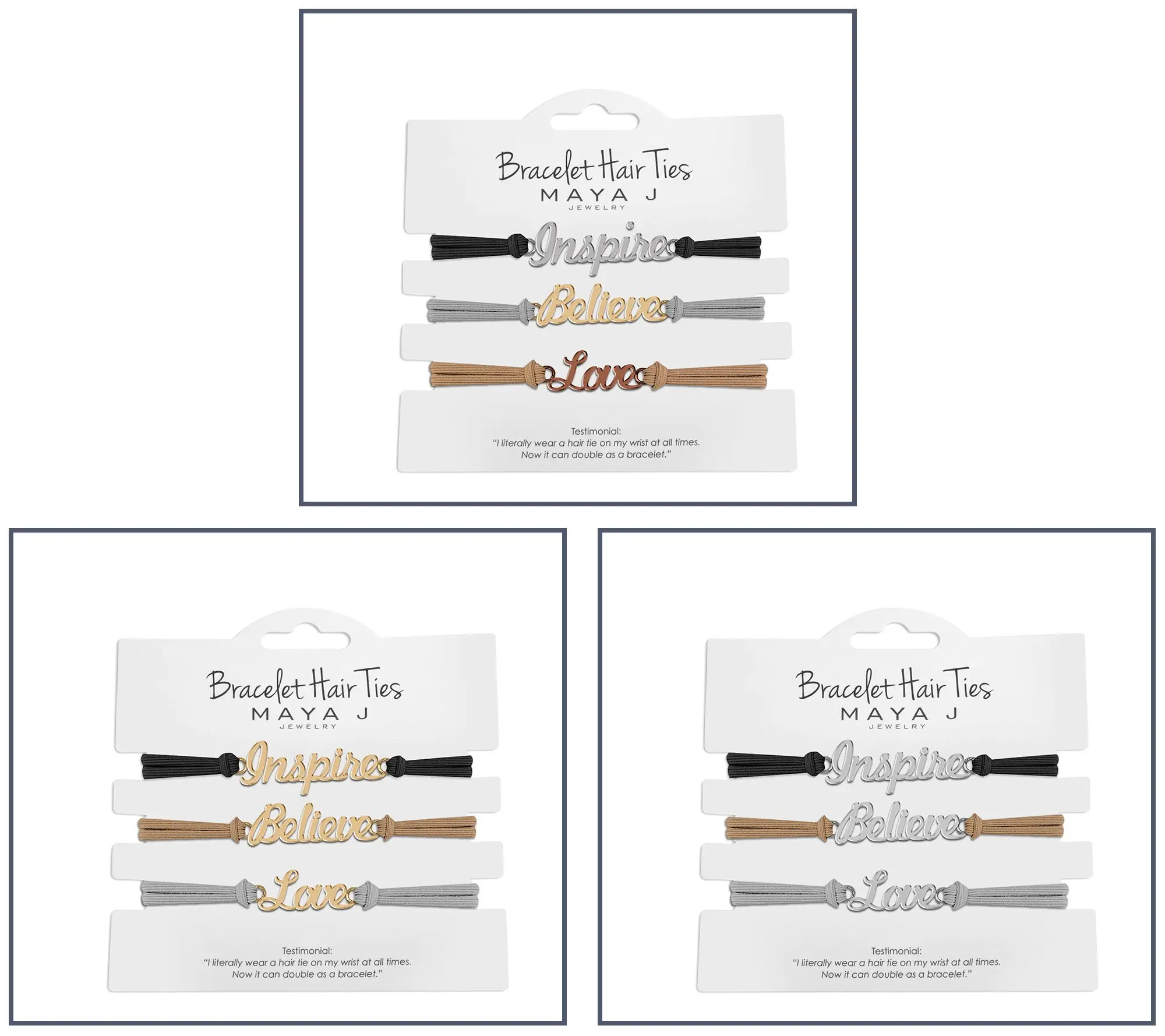 Maya J. Jewelry Set of 9 Inspirational Hair Tie Bracelets