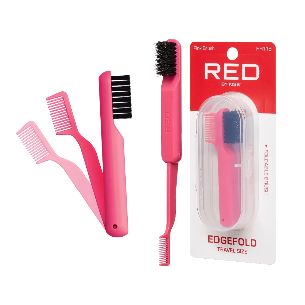 RED by KISS 2-in-1 Foldable Comb & Edge Brush w/ Travel Case
