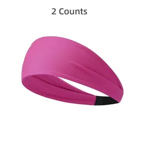 Two Wide Elastic Sports Headbands, Lightweight Breathable Sweat Absorbent Quick Dry Simple Hair Bands, Unisex Fitness Running Cycling Hiking Basketball Tennis Outdoor Sports Sweat Absorbing Headband, Sweat Wicking Headband, Workout Headband