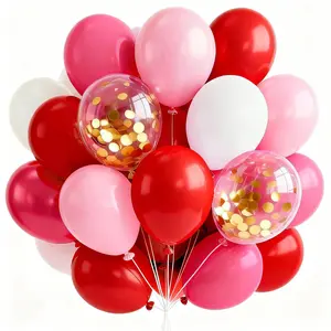 PartyWoo Thick 66-Piece 12-Inch Balloon Kit, Blush Pink, Matte Red, White & Gold Confetti Balloons – Floatable for Wedding, Valentine's Day & Bachelorette Party Decorations