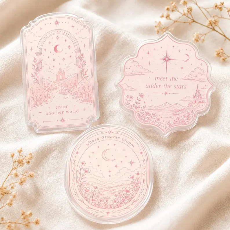 Blush Fantasy Phone Grip, Aesthetic Pink Pop Socket, Cute Starlight Reading Phone Stand