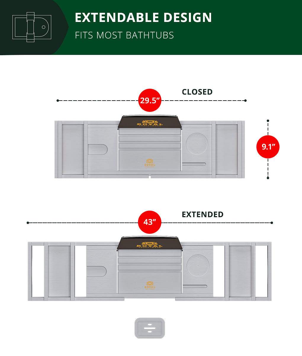 Bathtub Caddy Tray with Free Soap Dish, Luxury Wooden Bamboo Bath Tray with Extending Sides, Silicone Grips, Bathroom Accessories - Royal Craft Wood Bathtub Caddy Tray with Free Soap Dish, Luxury Wooden Bamboo Bath Tray with Extending Sides, Silicone Grips, Bathroom Accessories - Royal Craft Wood