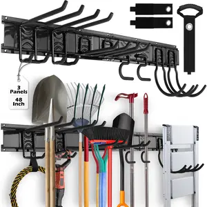Sedy 48" Heavy Duty Steel Wall Mounted Hanger Tool Rack, Durable Reinforced Organizer Set with Adjustable Hooks, 3 Panels, 8 Hooks, 3 Straps, 300lbs Capacity, Easy Installation