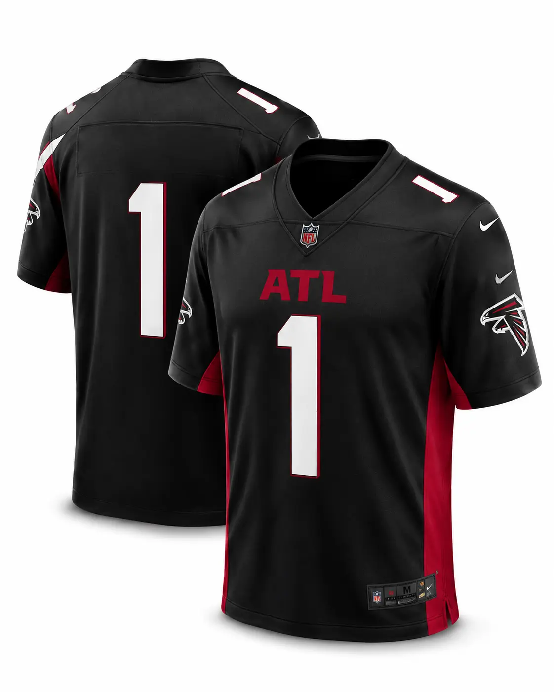 Atlanta Inspired Black Football Fan Jersey Number 1, Men Athletic Short Sleeve Sports Top