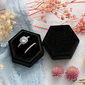 1pc Luxurious Hexagonal Velvet Ring Box - Elegant Keepsake Case with Double Slots for Engagement Rings and Wedding Band Sets - Perfect Proposal and Marriage Ring Holder with Soft Padded Interior Jewelry Boxes