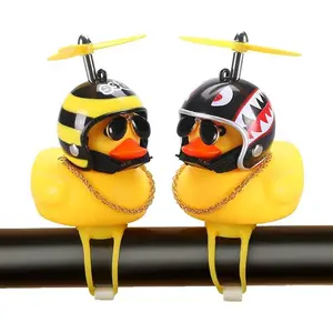 2 Pack Rubber Duck Car Ornaments, Yellow Duck Car Dashboard Decorations Squeeze Duck Bicycle Horns with Propeller Helmet,Bandage and Gold Chain GIFT2