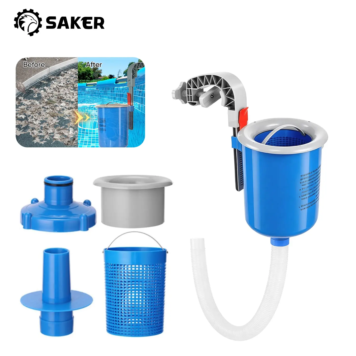 Saker Swimming Pool Leaf Skimmer Filter - Automatic Surface Debris Catcher & Cleaner, Durable Pool Maintenance Tool for Leaves, Twigs & Waste