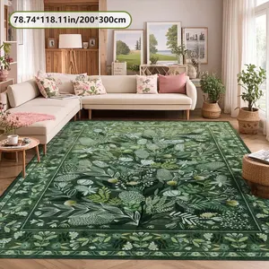 Velvet Home Rug with Plant Print, Botanical Area Rugs, Holiday Decor Carpet for Living Room, Hallway, Bedroom, Entrance, Indoor Outdoor Use