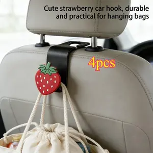 4pcs Strawberry Cartoon Car Hooks, Creative Cute Seat Back Hooks, Multi-Functional Hidden Hooks, Strong Load Capacity, Space-Saving, Car Hanger, Car Interior Decor