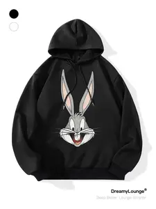 Classic Looney Tunes Bunny Graphic Hoodie, Loose Fit Casual Sweatshirt, Breathable Sportswear for Daily Wear at Home or Outdoors