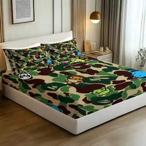 Army Camouflage Bedding Comforter Set,Includes One Comforter Set and One or Two Pillowcases,BAPE Classic Camouflage Colorful Cartoon Patterns,for Boys Girls Teens Bedroom Decoration Gift, Bed Sheet Sets, Soft Bedding Sets