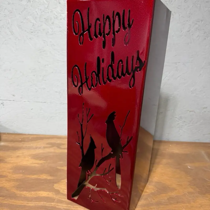 Happy holidays cardinal decor lantern