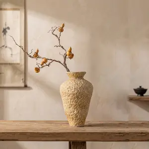 Elegant Ceramic Vase, Vintage Wabi-Sabi Style, Handmade Decorative Vase, Perfect for Living Room, Study, Entryway, Floral Arrangement